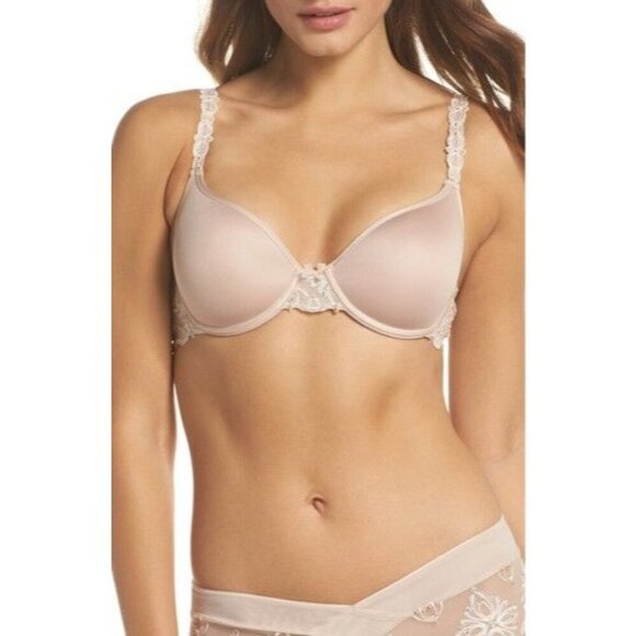 Chantelle Champs Elysees Smooth Custom-Fit T-Shirt Bra 34DD Nude Lace Underwire - Picture 1 of 6